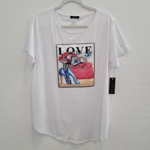 NWT First Love White Graphic Tee Women's Size 2X - Picture 3 of 6